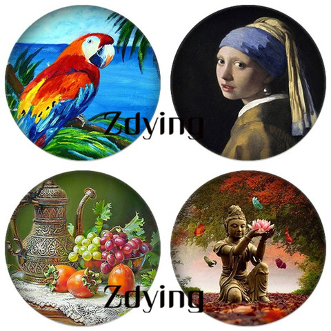 ZDYING Classic Oil Painting Glass Cartoon Animals Woman Painting Cabochon Beads DIY Jewelry Findings For Brooch Keychain YH001 ► Photo 1/4