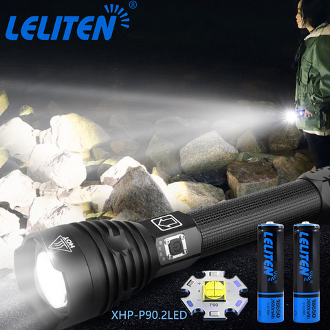 Super bright, powerful flashlight XHP- P90.2 LED flashlight ZOOM Torch Use 2*26650 Battery Zooming flashlight torch ► Photo 1/6
