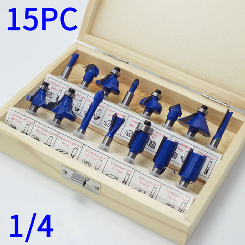 15pcs/set Woodworking Milling Cutters 1/4''/6.35mmShank Carbide Router Bit For Wood Cutter Engraving Cutting Tools ► Photo 1/4