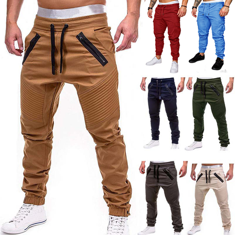 Fit Solid Mid-Waist Trousers Cargo with Multi-Pocket Cargo Men's