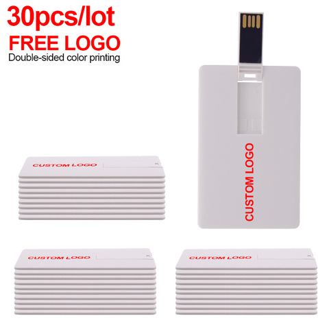 30pcs/lot High Speed White Credit Card USB 2.0 Flash Drive Pendrive Memory Card 4GB 8GB 16GB 32GB 64GB for Gifts Logo Customized ► Photo 1/6