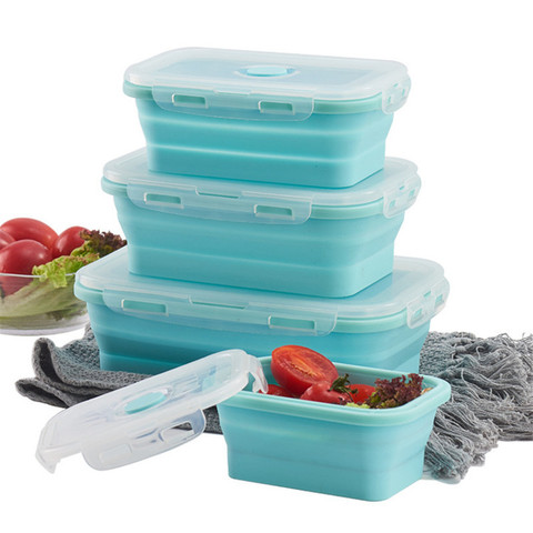 Silicone Collapsible Lunch Box Food Storage Container Bento BPA Free Microwavable Portable Picnic Camping Rectangle Outdoor Box ► Photo 1/6