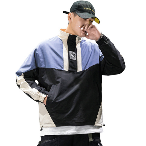 Half Zipper Pullover Windbreaker Track Jackets Men 2022 Autumn Hip Hop Harajuku Coats Streetwear Male ► Photo 1/6