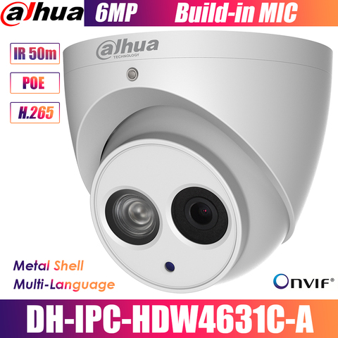 Dahua IPC-HDW4631C-A 6MP POE Network Mini Dome IP Camera Built-in MIC CCTV Camera 50M IR Night Vision replace IPC-HDW4433C-A ► Photo 1/4