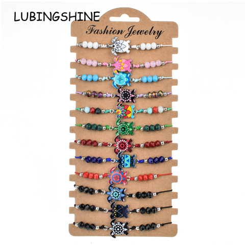 Bohemian 12pcs/lot Turtle Animal Charms Braided Bracelet for Women Child Crystal Bead Adjustable Rope Chain Yoga Anklet Jewelry ► Photo 1/3