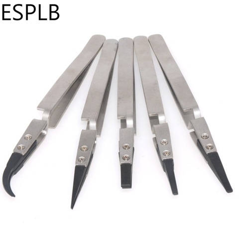 ESPLB Silver-Black Reverse Tweezers Stainless Steel Handle Plastic Tip Newest Flat/Straight/Curved Tip Tweezers ► Photo 1/6