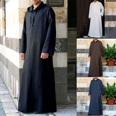 Mens Long Sleeve Saudi Jubba Abaya Kaftan Islamic Clothing Thobe Long Robe Dress