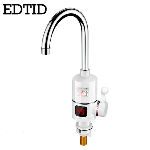 EDTID Instant Tankless Electric Hot Water Heater Faucet Kitchen Electric Heating Tap Boiler LED Temperature Dispay 3000W EU ► Photo 1/2