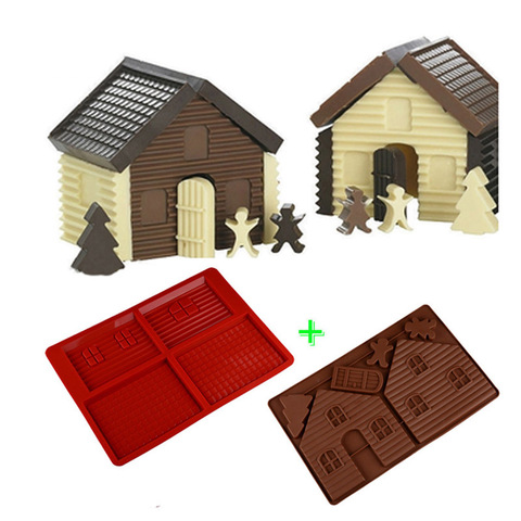 2 Pcs/Set 3D Christmas Gingerbread House Silicone Mold Chocolate Cake Mould For Make Biscuits Cake gingerbread house ► Photo 1/6