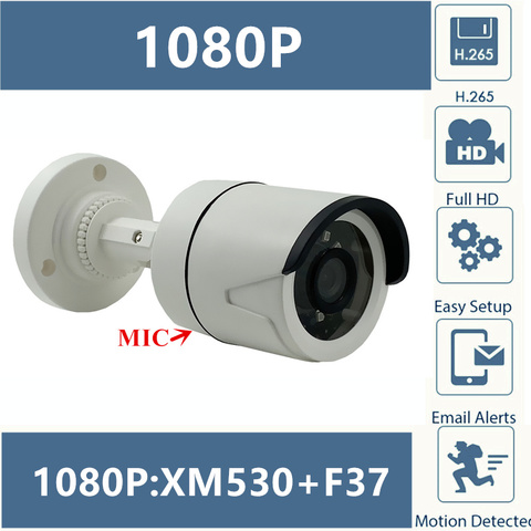 Built-In MIC IP Bullet Camera Clear Audio Plastic 2MP 10280P H.265 XM530+F37 with IRC Infrared LED ONVIF CMS with Radiator ► Photo 1/6