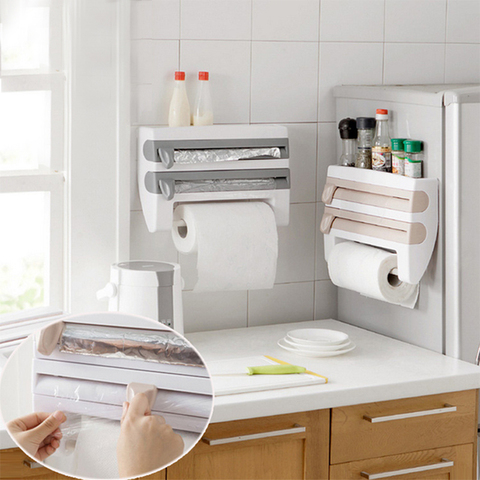 Kitchen organizer paper towel holder cling film cutting holder sauce bottle foil tin storage rack paper kitchen shelf ► Photo 1/6