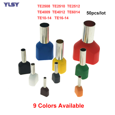 50Pcs Dual Wire Tube Insutated Cord End Crimp Terminals TE2508~TE16-14 Double Electrical Cable Ferrules 14-6AWG Copper 2.5 16mm2 ► Photo 1/6