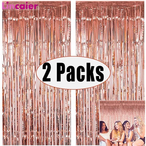 2Pack Metallic Foil Tinsel Fringe Curtain Birthday Wedding Bachelorette Party Decoration Adult Anniversary Photography Backdrop ► Photo 1/6