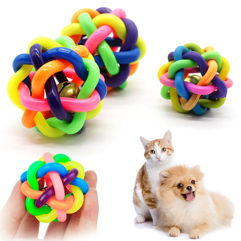 Pet Dog Puppy Cat Colorful Rubber Training Chew Ball Bell Squeaky Sound Play Toy Dog Ball Bite Resistant Play Ball Pet Products ► Photo 1/6