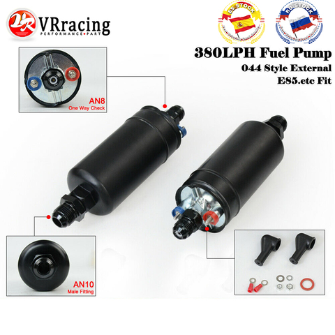VRracing-NEW PQY 380LPH Inline External Fuel Pump 10AN Inlet+Check Vavle 8AN Outlet Fittings E85 Compatible 044 Style Fuel Pump ► Photo 1/6
