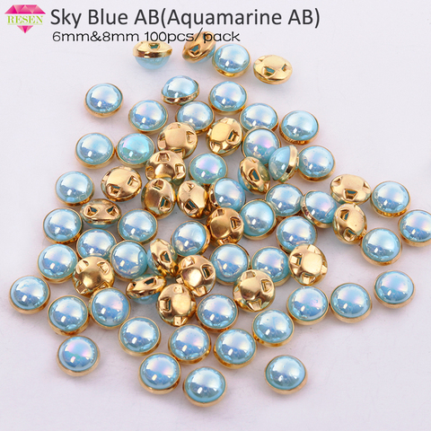RESEN Top Grade Gold Sewing Pearl Bead Sky Blue AB 6mm 8mm Mix Color Claw  Rhinestones Sew On Pearls Button For Fabric Clothes - Price history &  Review