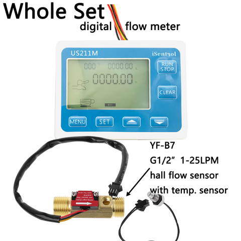 US211M Water Flow Meter and YF-B7 Hall Water Flow Sensor Brass 1-25L/min DC 24V Turbine Flowmeter with NTC50K Temperature ► Photo 1/6