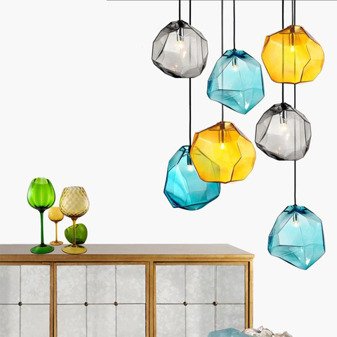 Nordic Colored Crystal Glass Pendant Light Modern Creative Restaurant living room Bar Single heads Decorative hanging lights ► Photo 1/6
