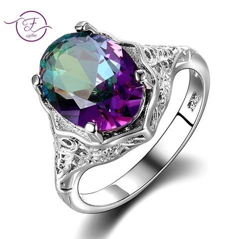Genuine Rainbow Fire Mystic Topaz Ring 925 Sterling Silver Ring Fine Jewelry Gift For Women Lady Girls Wholesale ► Photo 1/6
