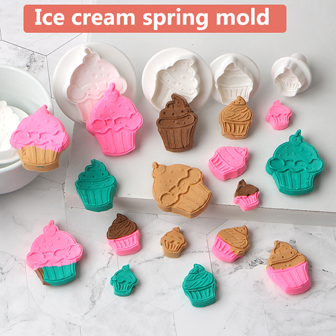 4pcs Ice Cream Cake Cookie Plunger Cutter Fondant Gum Paste Cupcake Toppers Mold Biscuit Christmas Decorating Tool ► Photo 1/6