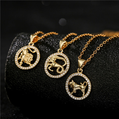 2022 New Fashion Constellation Zodiac Necklaces Jewelry for Women Antique Style Designed Taurus Aries Necklaces Collier ► Photo 1/6