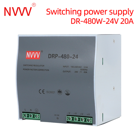 NVVV Single Output 480W Din Rail Switching Type Industrial Power Supply DC 24V 20A 48V 10A DR-480 ► Photo 1/6