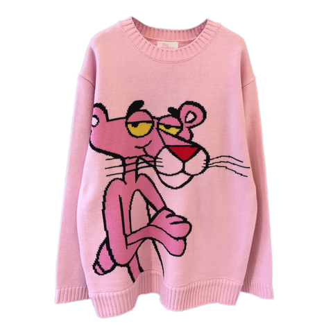 2022 Spring Korean New Cartoon Sweater Women's Loose Leopard Round Neck Loose Casual Pullover Knitting Sweater Tops Z006 ► Photo 1/6