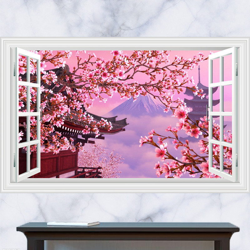 3D Cherry Blossom Lavender Window Wall Sticker Decals Art Mural Wallpaper 