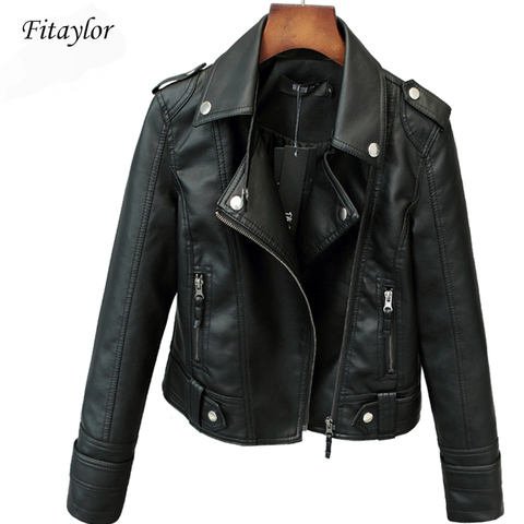 Fitaylor New Spring Autumn Women Short Faux PU Jacket Slim Fashion Punk Outwear Motorcycle Leather Jacket Casual Coat ► Photo 1/6