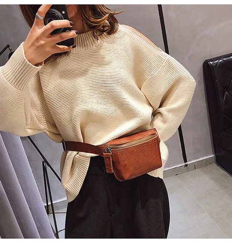 Women's Waist Bag Leather Fanny Pack Zipper Crocodile Skin Chest Pack Large Capacity Banana Bags Fashion Female Belt Bag Wallet ► Photo 1/6