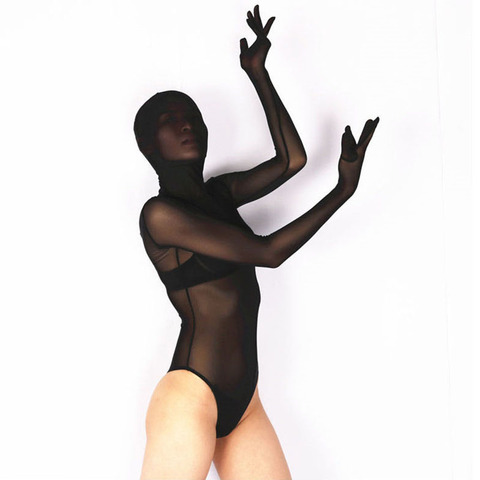 High Elastic Super Thin Mesh Body Sculpting Bodysuit Cosplay Half Coat Zentai One Piece Tights Dance Performance Clothing Overol ► Photo 1/5