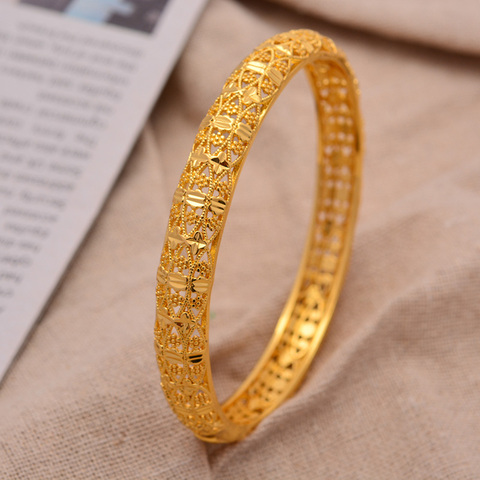 24K 1pcs Dubai Wedding Bangles For Women Man Ethiopian Jewelry Gold Color Africa Bracelets Women Arab Birthday Jewelry Gifts ► Photo 1/6