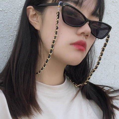 Fashion PU Leather Metal Glasses Chain Trendy Luxury Gold Color Glasses Holder Lanyard Straps Neck Chain sunglasses accessories ► Photo 1/5