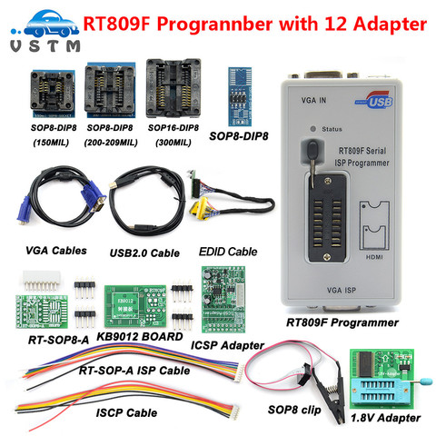RT809F Serial ISP Programmer Tool +12 Items +1.8V Adapter +SOP8 Test Clip +ISP cable EPROM FLASH VGA ISP Free Shipping ► Photo 1/6