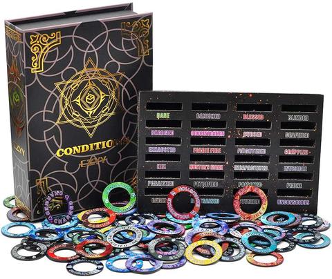 Upgraded D&D Condition Rings 96 Status Effect Markers with Color Printing in 24 Conditions & Spells, and with Magic Book Storage ► Photo 1/6