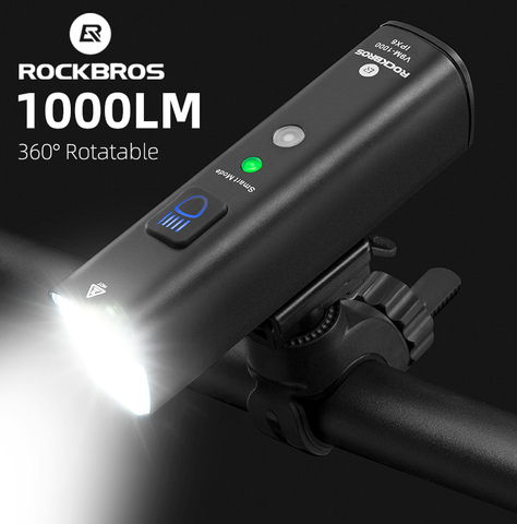 ROCKBROS 1000Lumen Front Bike Light Smart Vibration Sensing 4000mAh Headlight 5 Modes USB LED Flashlight MTB Bike Accessories ► Photo 1/6