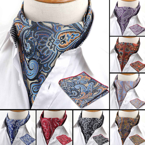 Men's Cravat Pocket Square Set Formal Necktie Hankerchief Ascot Scrunch Self Paisley Polyester Silk Neck Tie Luxury ► Photo 1/1