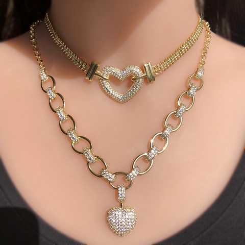 High Quality Cubic Zirconia Heart shape Necklace Set For Women Gold Color Pendant silver Color Chain Choker Fashion Jewelry Sets ► Photo 1/6