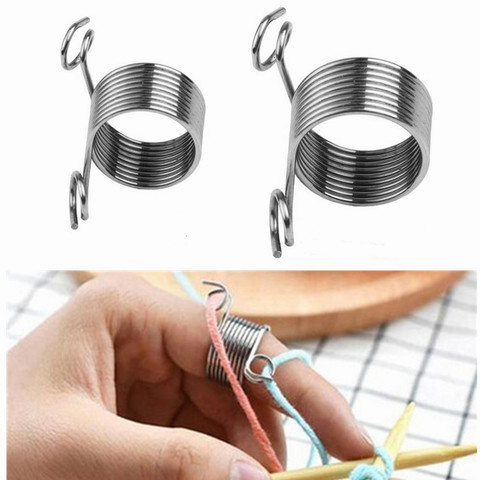 2 PCS Ring Type Knitting Tools Finger Wear Thimble Yarn Spring Guides Stainless Steel Needle Thimble Sewing Accessories 5BB5705 ► Photo 1/5