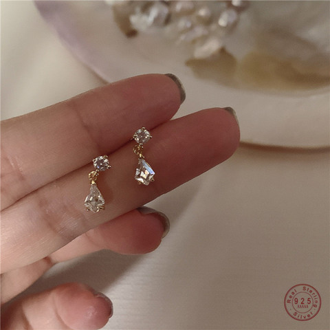 S925 Sterling Silver Japanese Water Drop Crystal  Earrings Women Light Luxury Temperament Wedding 14k Real Gold Jewelry ► Photo 1/6