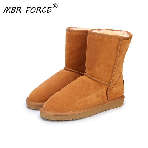 MBR FORCE Classic Genuine Cowhide leather  snow boots 100% Wool Women Boots Warm winter shoes for women large size 34-44 ► Photo 1/6