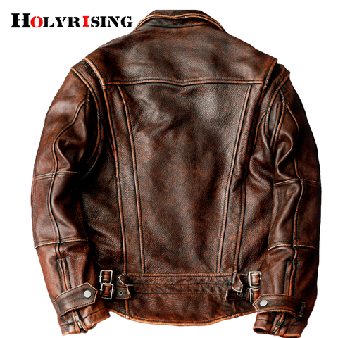 2022 New style genuine Leather jacket Vintage brown cowhide coat Men fashion biker jacket plus size sales Leather coat 19471 ► Photo 1/6