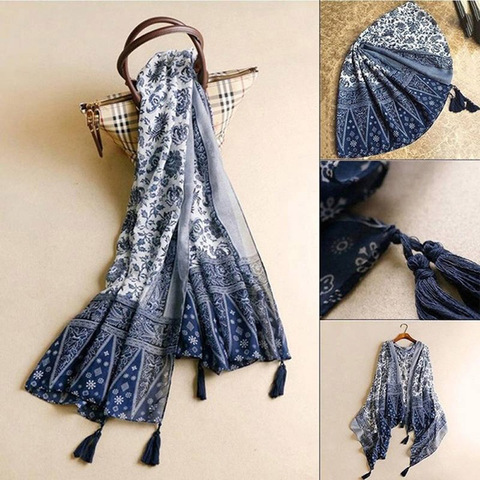 Casual New Beach Cover Up Pashmina Tassel Blue and white porcelain Kimono Swimwear Women Bathing Suit Beachwear saida de praia ► Photo 1/6