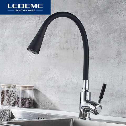 LEDEME Kitchen Faucet Black Single Handle White Kitchen Tap Single Hole Swivel 360 Degree Rubber Water Mixer Taps Faucets L4199 ► Photo 1/6