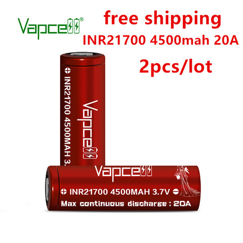 2pcs/lot Vapcell original 21700 4500mAh 20A 3.7V Li ion battery high capacity Rechargeable batteries flashlight free shipping ► Photo 1/6