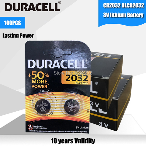 100PCS Original DURACELL CR2032 Button Cell Battery 3V Lithium