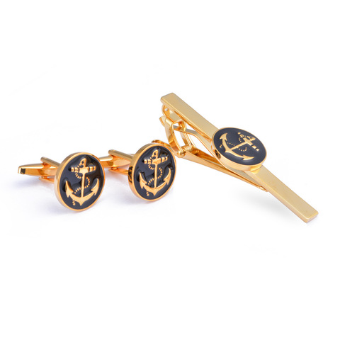 Fashion New French Style Cufflinks Blue Black Gold Anchor Cuff Links Tie Clip Set Business Cocktail Party Men's Suit Accessories ► Photo 1/6