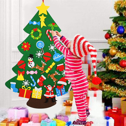 Kids DIY Felt Christmas Tree and self-adhesive Ornaments Children New Year Gifts for Christmas 2022 Wall Hanging Decoration ► Photo 1/6