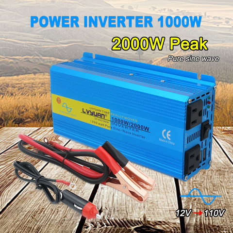 Car 2000W Peak DC 12V ~ 110V 50Hz/60Hz Portable Car Power Supply Pure Sine Wave US Socket Full Power Inverter Dual USB ► Photo 1/6