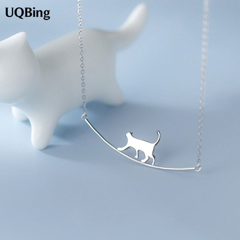 Lovely Cute 925 Sterling Silver Climb Cat Women Pendant Necklace for Girl Elegant Jewelry ► Photo 1/5